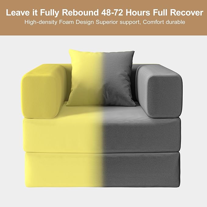2-in-1 Floor Foldable Sofa Couch Convertible Sleeper Chaise Lounge Chair Indoor Portable Fold Out Futon Mattress with Back Support for Living RoomBedroom (Gray 35.43 Single Sofa)