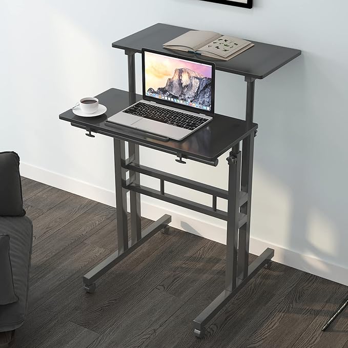 soges 23.6inches Height Adjustable Desk Laptop Desk on The Wheels Rolling Stand Up Desk Computer Desk Adjustable Standing Desk Sit and Stand Desk Portable Laptop Table Black