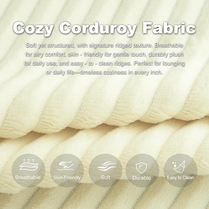 Giant Bean Bag Chair for AdultsCorduroy Chaise Lounge with Unrivaled Back Support Detachable Neck Pillow Comfortable Ottoman &amp Washable Cover for Living Room Bedroom Garden(White)