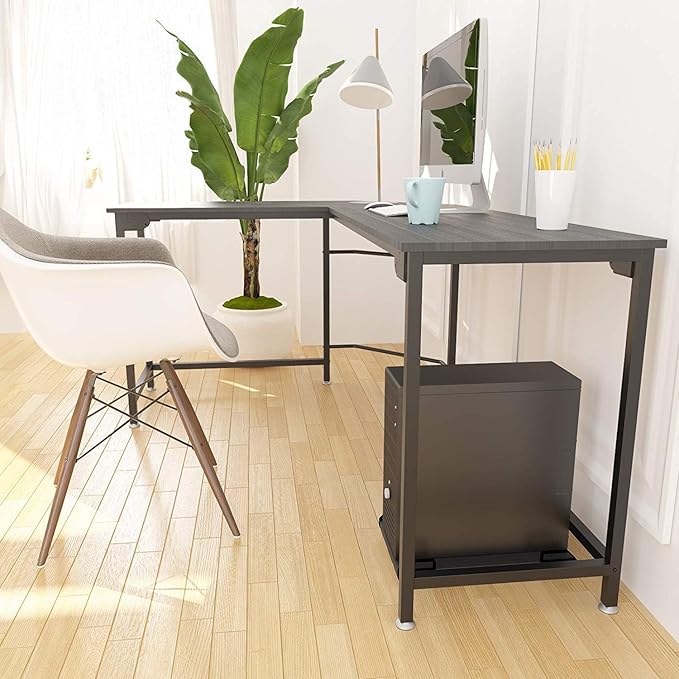 Weehom L-Shaped Desk Black Corner Gaming Computer Desks for Home Office PC Workstation Study Writing Work TableWood &amp Metal 66 Inch