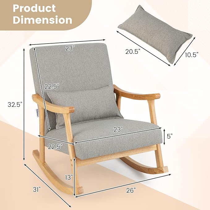 GORELAX Upholstered Rocking Chair Rocker Glide Accent Chair with Extra Back Pillow Modern Single Recliner Armchair for Living Room Nursery Bedroom (2)