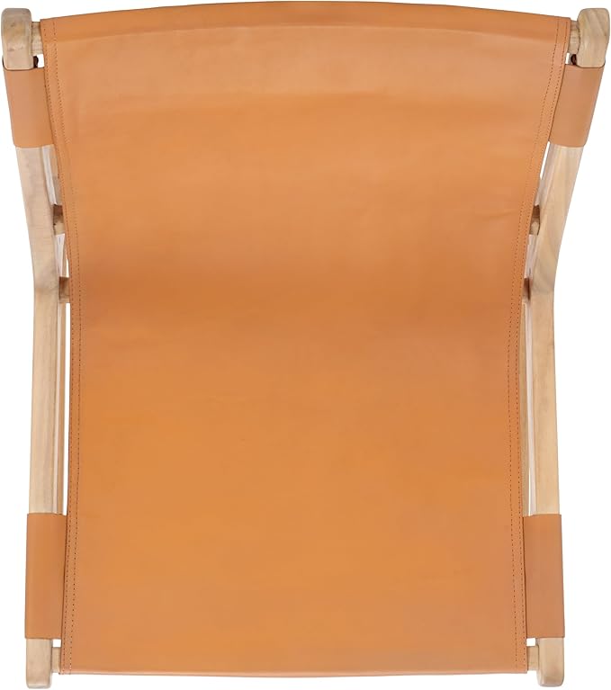 SAFAVIEH Couture Collection - Alanarose Tan &amp Natural Solid Teak Wood Accent Chair Modern Sling Style Leather Seat Fully Assembled (SFV1903D)