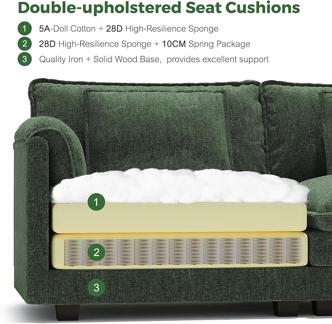 ELUCHANG Oversized 153 Modular Sectional Sofa Comfy Cloud Couch L Shaped Deep Seat Sofa Couches for Living Room 5-Seater Modern Sofa with Movable Ottoman DIY Combination - Chenille Green