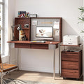 JOMEED Computer Desk with Hutch &amp DIY Pegboard Board 47 Inch Modern Home Office Study Writing Desk with Bookshelf &amp 2 Drawers Workspace for Work and Study Walnut