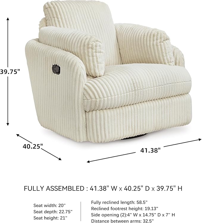 Signature Design by Ashley Tie-Breaker Casual Swivel Glider Recliner with Hidden Storage White