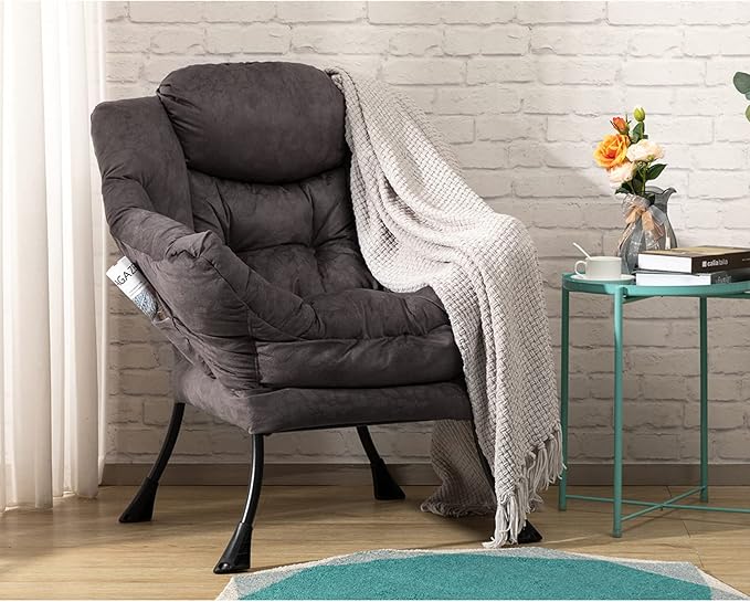 HollyHOME Lazy Chair with Armrest and Side Pocket Comfy Accent Lounge ChairLeisure Sofa Armchair for Living Room Bedroom Dorm or Small Spaces Oversized Reading Sofa ChairTextured Charcoal Gray