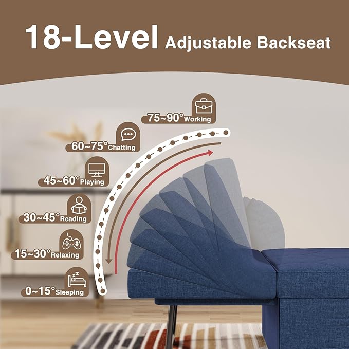 4 in 1 Sleeper Chair Convertible Sleeper Sofa with Ottoman Ottoman Bed for Adults Sofa Bed with Adjustable Backrest for Living Room Apartment Office Jean Blue
