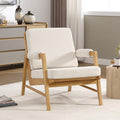 HEAH-YO Modern Accent Chair Upholstered Linen Fabric Living Room Chair with Wooden Frame Comfy Armchair with Thick Cushion for Bedroom Balcony Beige