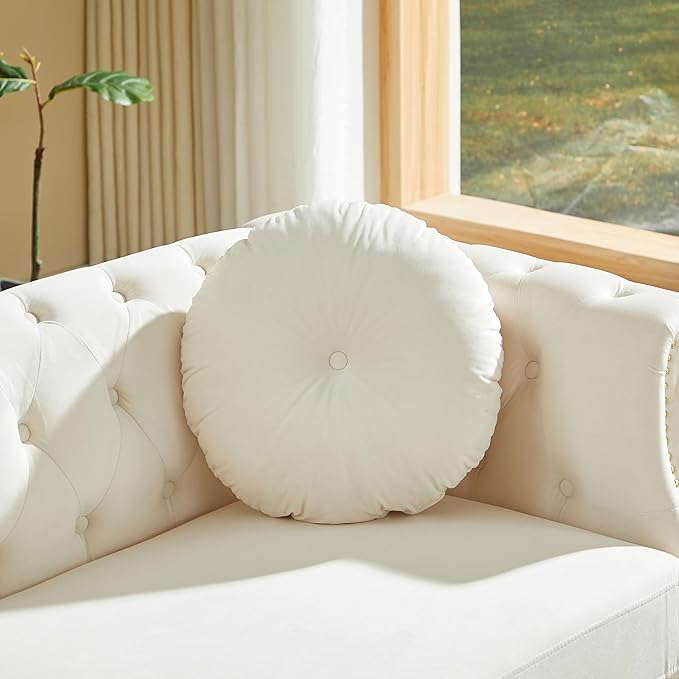 ERYE 37-Inch Chesterfield Button Tufted Single Sofa with Round Pillow Single Seat Velvet Tufted Sofa W/Nailhead DecorRing Accent &amp Golden Legs