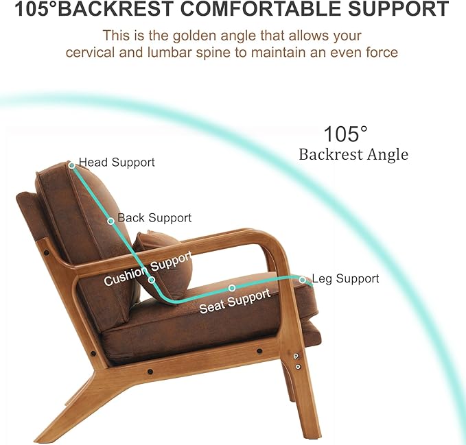 Mid Century Modern Accent Chair with Wood Frame Upholstered Lounge Bronzing Cloth Armchair Comfy Reading Leisure Chair with Cushion for Living Room Bedroom Balcony (Brown Set of 2)