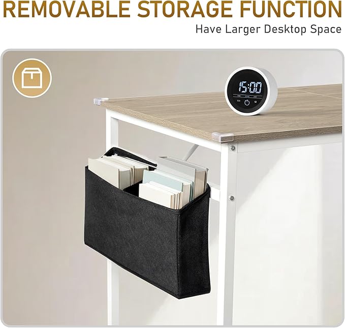 VINGLI 63 Inch Computer Office Modern Simple Gaming Desk with Side Fabric Drawer &amp Hook Up Wear-Resistant Surface Writing Desk Work Desk for Bedroom Living Room Oak Grey