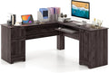 Nightcore L-Shaped Desk Home Office Desks with Keyboard Tray &amp Drawers Gaming Desk with Storage &amp Adjustable Shelf Corner Desk for Small Space Space-Saving Work Desk for Home Office (Dark