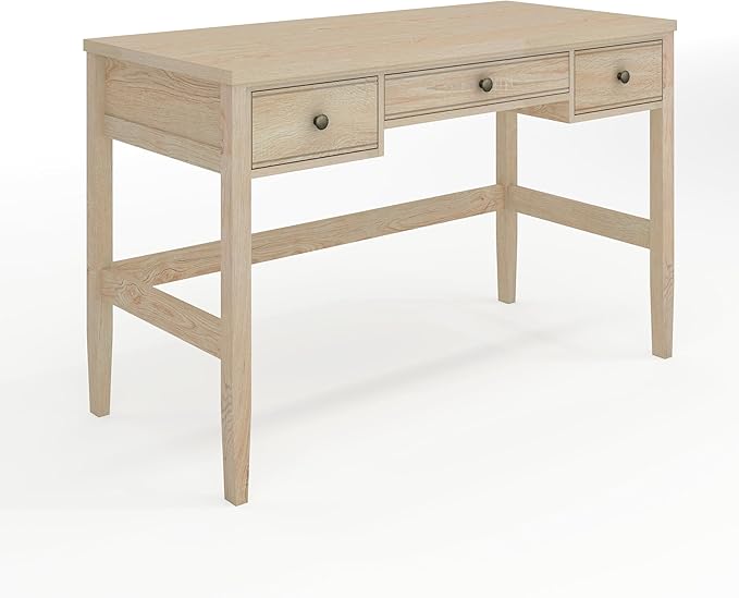 Martha Stewart Rhett Writing Desk with 3 Drawers and Tapered Legs in Light Natural with Antique Bronze Hardware