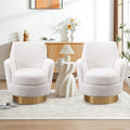 SLEERWAY 360° Swivel Barrel Chair Set of 2 28.3 Modern Teddy Round Accent Chair Comfy Upholstered Small Armchair with Gold Metal Base for Living Room Bedroom Nursery Office Sillas para Sala Ivory