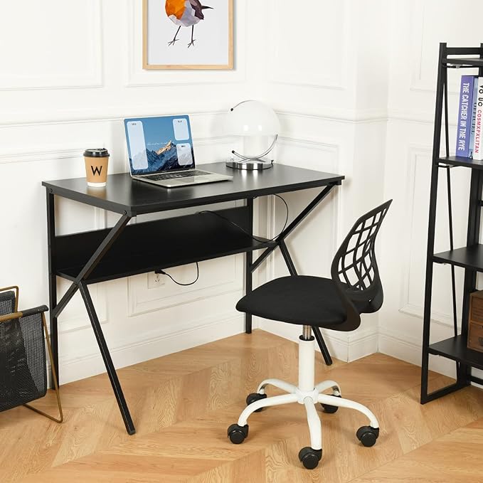FurnitureR Computer Desk 39.4 inch Home Office Desk for Small Spaces Modern Simple Style for Home Office Study Writing Black