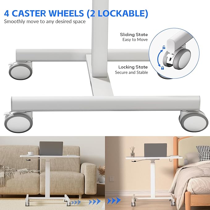 Mobile Laptop Standing Desk Adjustable Height Small Mobile Desk Workstation with Wheels Portable Rolling Computer Desk Cart for Home Office Classroom (White)