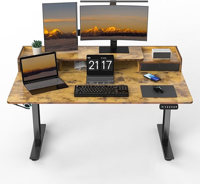 55 x 30 Inch Electric Standing Desk with 2 Drawers Adjustable Height Widened Stand Up Desk with Storage Sit to Stand Ergonomic Workstation for Home Office Rustic Brown
