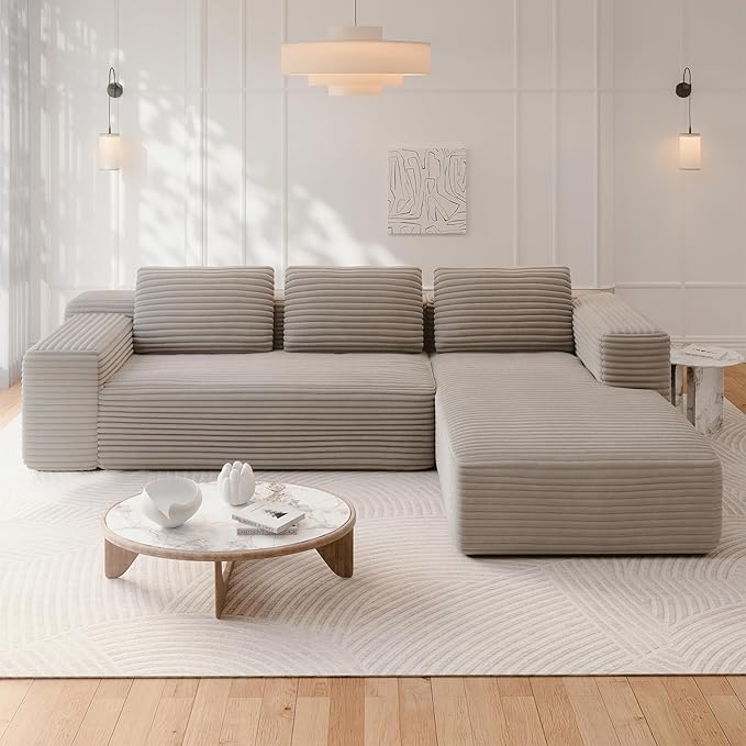 105 Cloud Sectional Couch with L-Shape Chaise Modular Deep Seat Sofa No Assembly Required Upholstered Couches for Living Room Bedroom (Gray Plush Corduroy Right Facing Chaise)