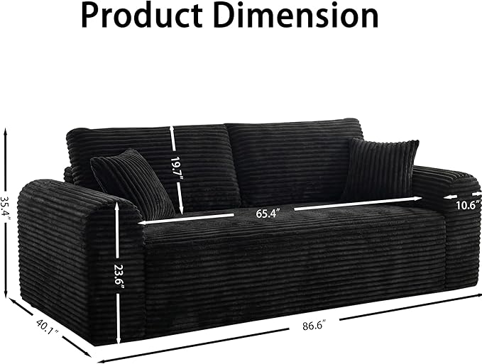 Modular Sectional Sofa Cloud Boneless Couch with Layered Cushion Upholstered Sofa in a Box Flexible Module Combination for Living Room No Assembly (Black 87“)