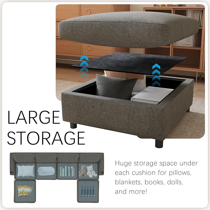 123 Modular Sectional Sofa Couch Convertible U Shaped Sectional Couches with Storage Ottoman 6 Seat Modern Sofa Set for Living Room and Office Grey