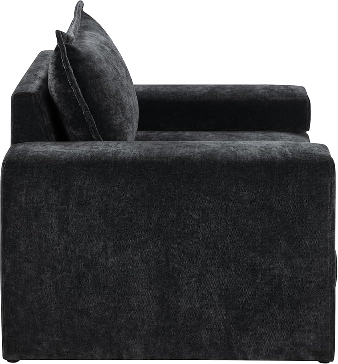 Merax 40.9 Chenille Upholstered Armchair Accent Chair with Wide Armrests Thick Cushion Ergonomic Back Support for Living Room Bedroom or Office Black