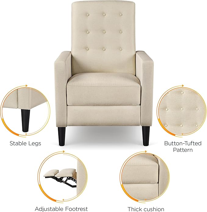Yaheetech Fabric Recliner Chair Mid-Century Modern Recliner Adjustable Single Recliner Sofa with Thicker Seat Cushion Tufted Upholstered Sofa with Pocket Spring for Living Room Bedroom Beige Set of 2