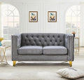 58-Inch Velvet Loveseat Sofa Comfy Couch for Living Room Modern Sofa with Tufted Back and Rivet Decoration Upholstered Small Love Seat with Solid Golden Metal Tapered Legs Grey