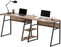 J.M.Deco 81'' Two Person Computer Desk with Storage Shelves Extra Long Study Writing Table Workstation for Home Office (Rustic Brown)