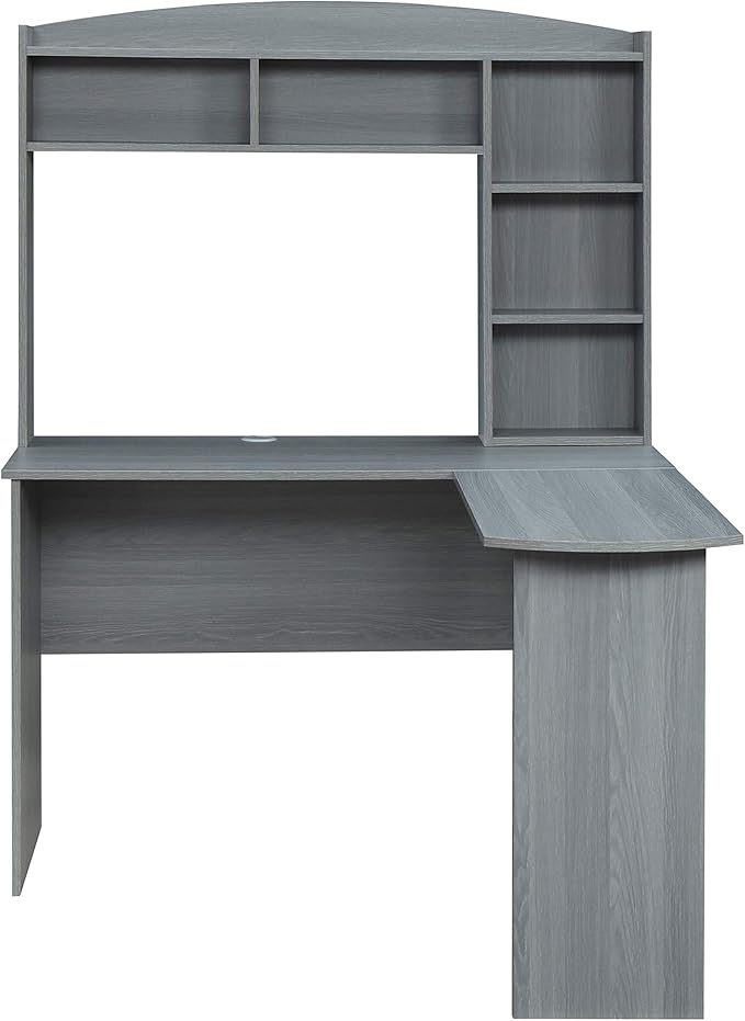 Techni Mobili Modern Hutch L-Shaped Computer Desk Grey