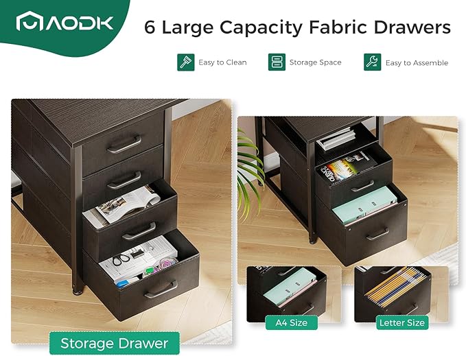 AODK 66 L Shaped Computer Desk 113“ Reversible Home Office Desk with File Cabinet &amp 4 Fabric Drawers Two Person Desk with LED Lights &amp Power Outlet Corner Gaming Desk with Monitor Shelf B
