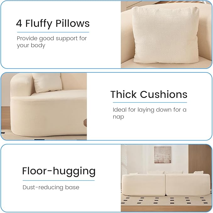 PUREMIND 112 Sectional Couches for Living Room Boneless Comfy Modern Sofa Cloud Sectional Modern Sleeper Couch with Chaise for Bedroom Apartment No Assembly Required (Beige)