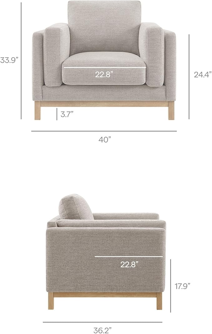 Modway Roscoe Fabric Armchair in Pewter - Comfortable Deep Seat Accent Chair with Arms for Living Room or Bedroom