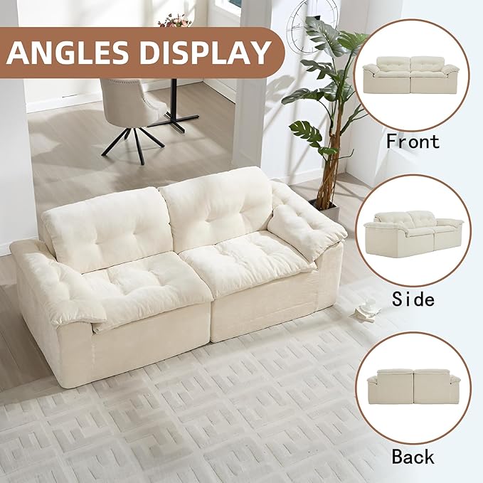 157 Cloud Sectional Couch Deep Seat Boneless Sofa for Living Room with U-Shaped Chaise Comfy Chenille Modular Sofa No Assembly Required (Beige 79” Loveseat)