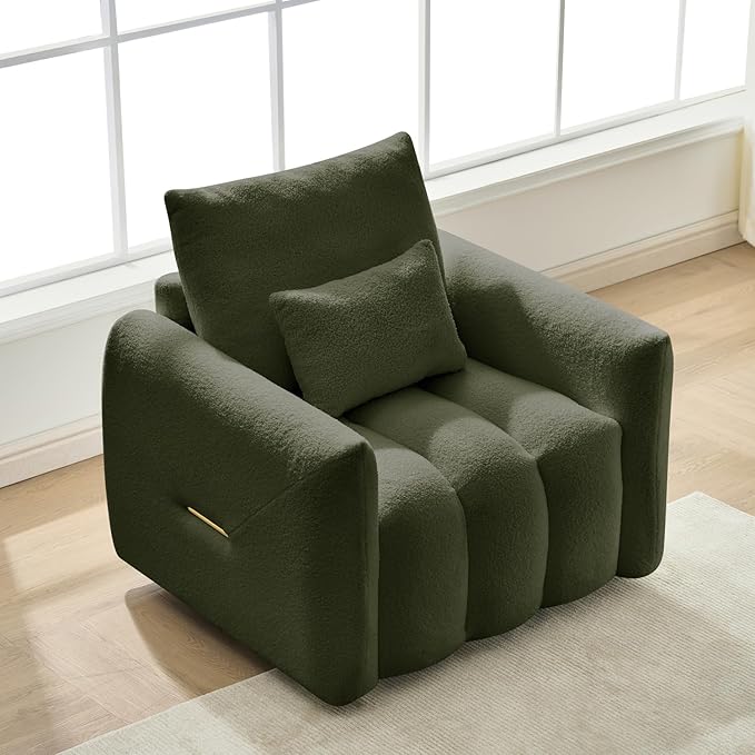 Green Oversized Armchair Teddy Cloud Sofa Couch Comfy Upholstered Sherpa Couch with Pillow Modern Deep Seat Single Accent Chair for Living Room Bedroom Office Apartment (Green)