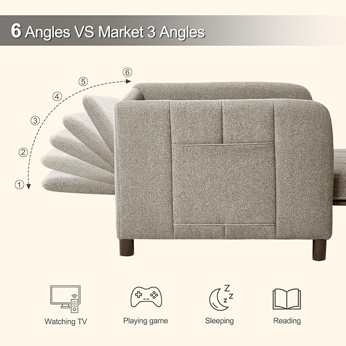 Sleeper Chair 84 Extra Long Convertible Chair Bed Upgraded 3-in-1 to 4-in-1 Pull Out Chair &amp Single Sofa Bed for Adult Sleeping Chair for Living Room Small Space (Light Grey)