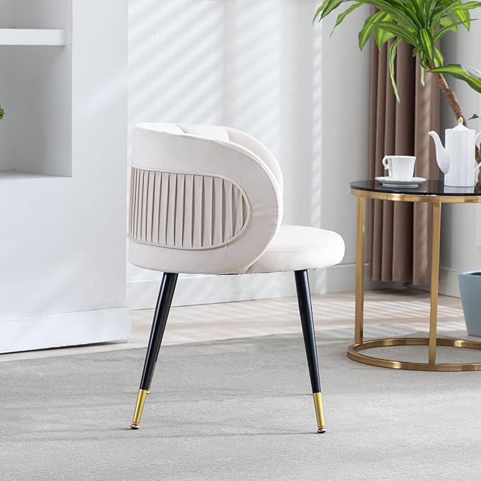 Off White Velvet Lounge Chair Black Metal feet Unique Back Design Suitable for Office Living Room Bedroom