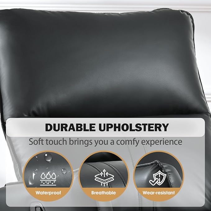 cinkehome Overstuffed Swivel Glider Recliner Manual Swivel Rocking Recliner Faux Leather Rocker Recliner Chair Side Pockets Black