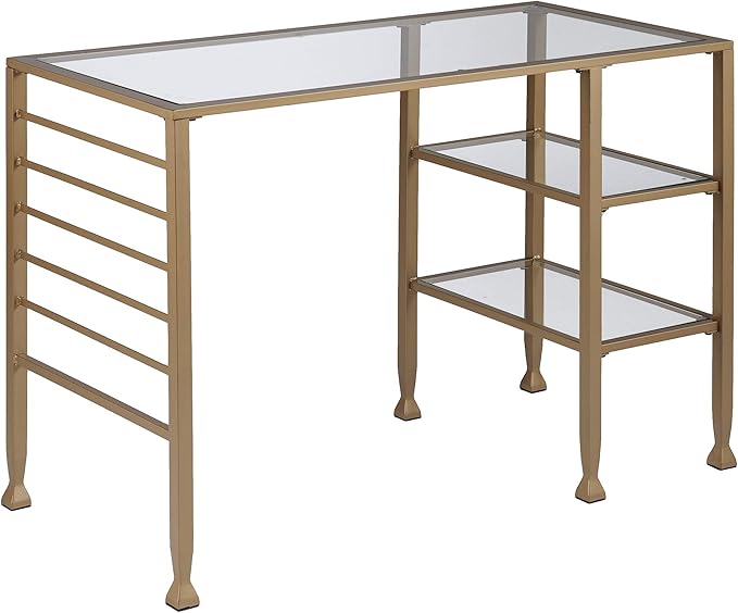 SEI Furniture Jaymes Gold Metal/Glass Writing Desk Soft Gold