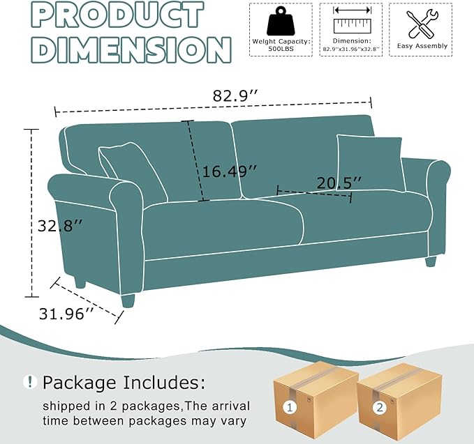 83 Sofa CouchSmall Modern LoveseatLove Seat with 2 SeaterVelvet Loveseat SofaSmall Couch for Living RoomBedroomOffice (Light-Blue)