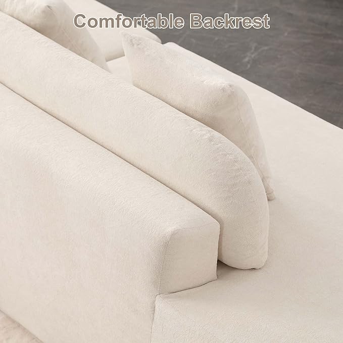 130.5” Oversized Curved Sectional Sofa Modern Cloud Curved Couch Boneless Compression Sofa with 3 Pillows for Living Room Apartment Office No Assembly Required Terrycloth Fabric Beige