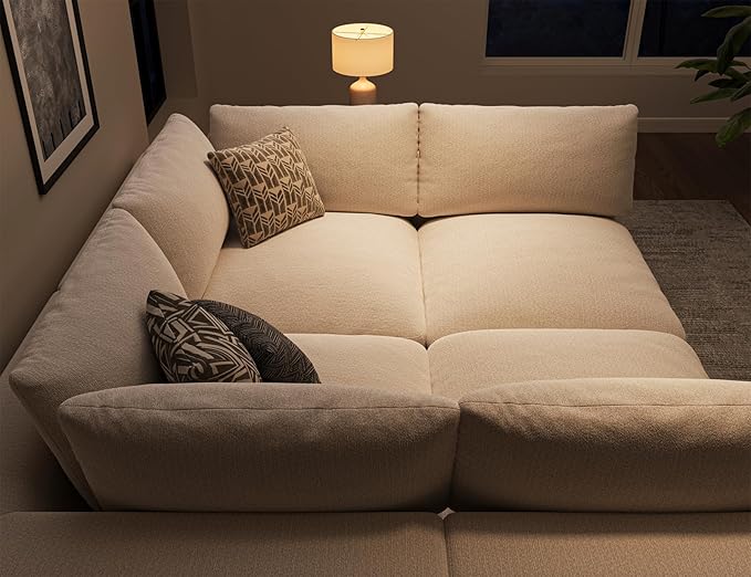 120 Cloud Sectional Couch | Oversize Boneless Couches for Living Room | 4 Seater Modern L-Shape Sofa | Ivory White