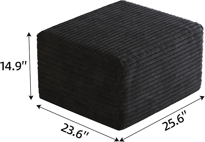 25.6 Corduroy Ottoman Seat Module for Modular Sectional Sofa DIY L-Shaped &amp U-Shaped Plush Corduroy Sofa for Living Room Black
