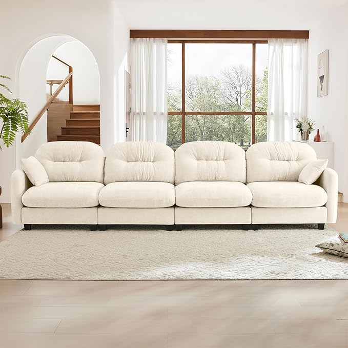 140 Oversized Modular Sectional Sofa Beige Large Sectional Couches for Living Room Chenille Fluffy Sofa Set Cloud 4 Seater Comfy Modular Couches Modern Sofas para Sala