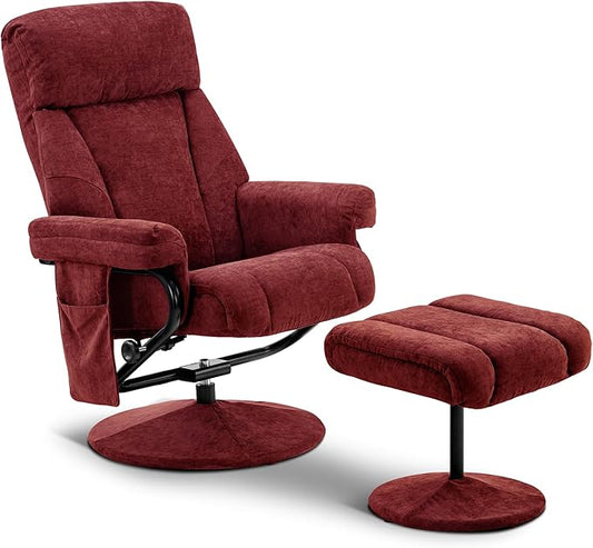 MCombo Swivel Recliner with Ottoman TV Chair with Vibration Massage Ideal for RV Small Space Living Room &amp Bedroom 4828 (Textile Burgundy)