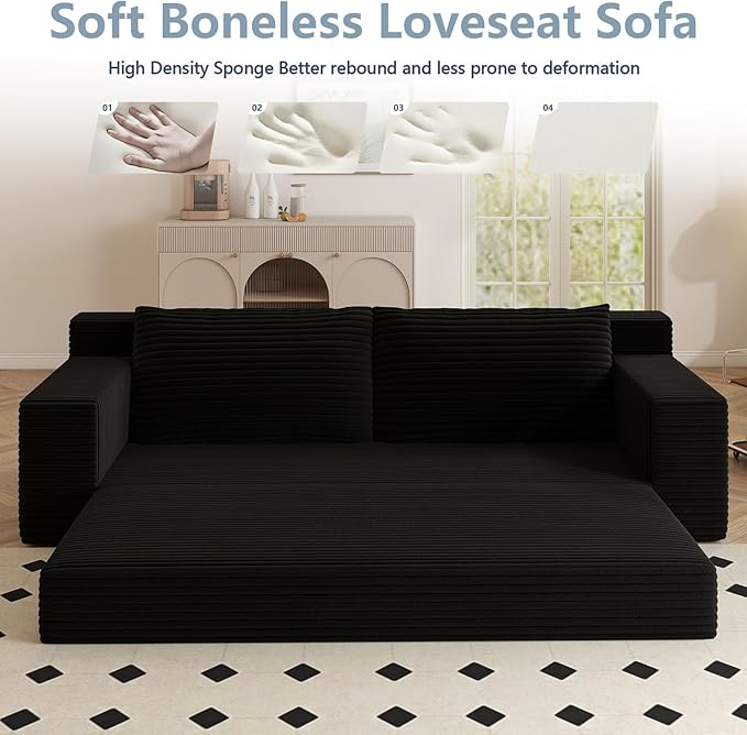 70.87 Loveseat Sofa Comfy Deep Seat Modern Small Corduroy Couch for Living Room Bedroom Apartment Home Office No Assembly Black