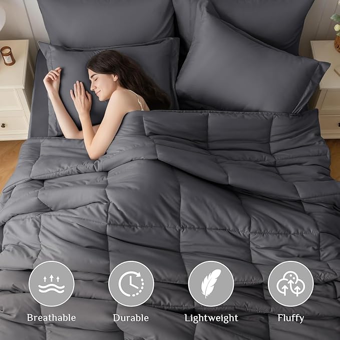 JOLLYVOGUE Twin Comforter Set Ultra-Soft Bed in a Bag Twin Size 5 Pieces Oeko-TEX Certified Bedding Set with Down Alternative Comforter Sheets Pillowcases &amp Shams Dark Grey