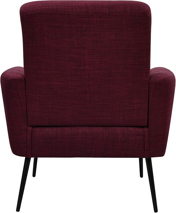 Mid Century Modern Upholstered Fabric Accent Chair Living Room Bedroom Leisure Single Sofa Chair (with Metal Legs) TV armrest seat Suitable for Small Space Home Office Coffee ChairWine Red