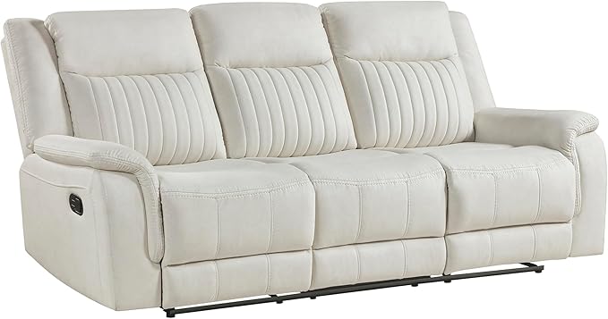Lexicon Manual Double Reclining Sofa Polished Microfiber Upholstered 3 Seater Manual Sofa Recliner for Living Room Wall Hugger Easy Assembly Beige