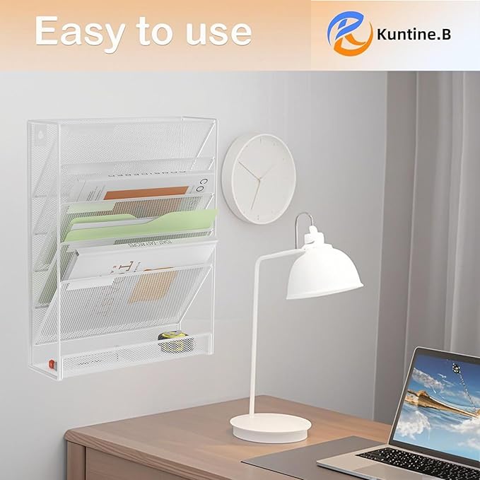 Kuntine.B 6-Tier Wall File Organizer Hanging File Organizer Cubicle Organizer Wall File Holder for Office Home (White 6 Tier)