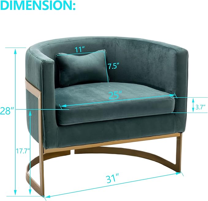 Velvet Accent Chair Modern Upholstered Arm Chair for Living Room Bedroom Sofa Side Chair Velvet Barrel Chair with Gold Legs Lake Blue